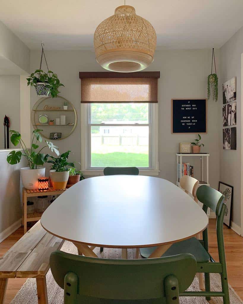 vintage dining room table with bench seating