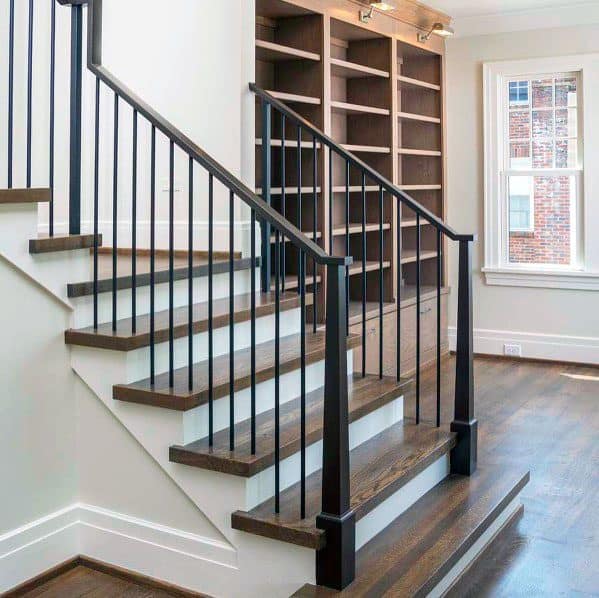 black metal rod stair rail