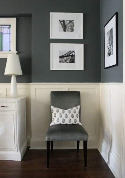 white wainscoting gray wall accent chair