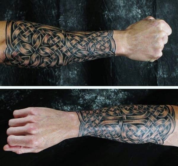 Interwoven Mens Celtic Knot Forearm Sleeve Tattoo