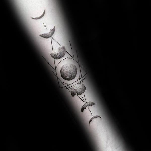 Intricate Mens Geometric Lines Moon Phases Forearm Tattoos