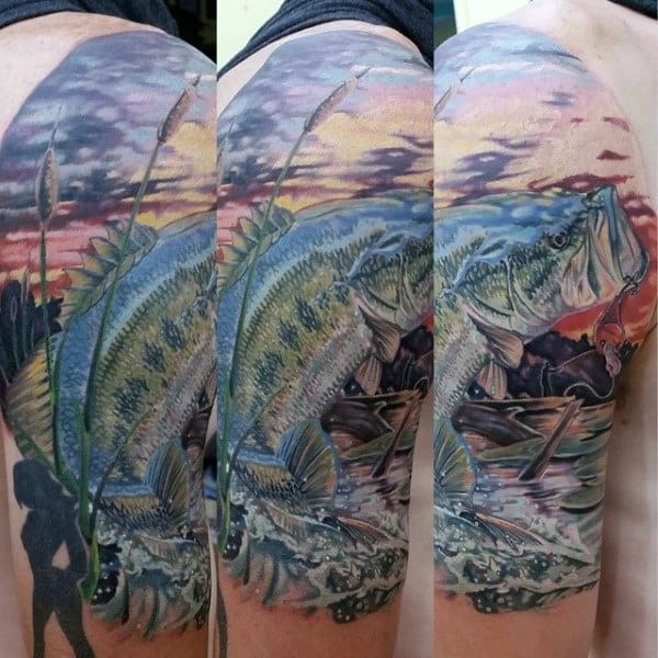 Intricate Sunset Bass Fishing Mens Half Sleeve