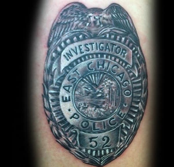 Investigator Mens East Chicago Police Badge Tattoo On Arm