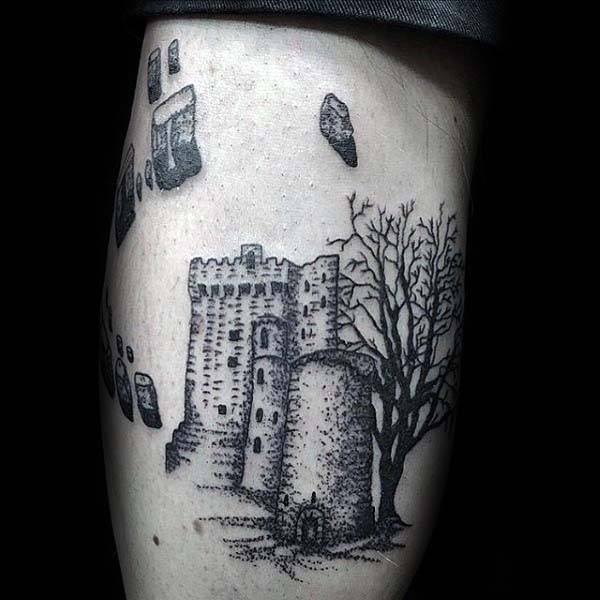 Irish Castle Guys Leg Tattoo Designs