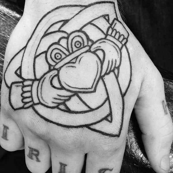 Irish Claddagh Tattoo On Man Black In Linework Design Ideas