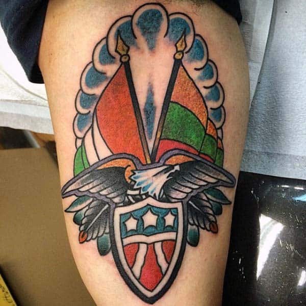 Irish Flag Mens Old School Leg Tattoo Designs