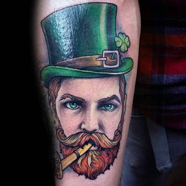 Irish Man With Green Hat Mens Inner Forearm Tattoo