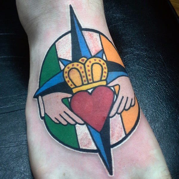 Irish Mens Claddagh Symbol Tattoo On Foot