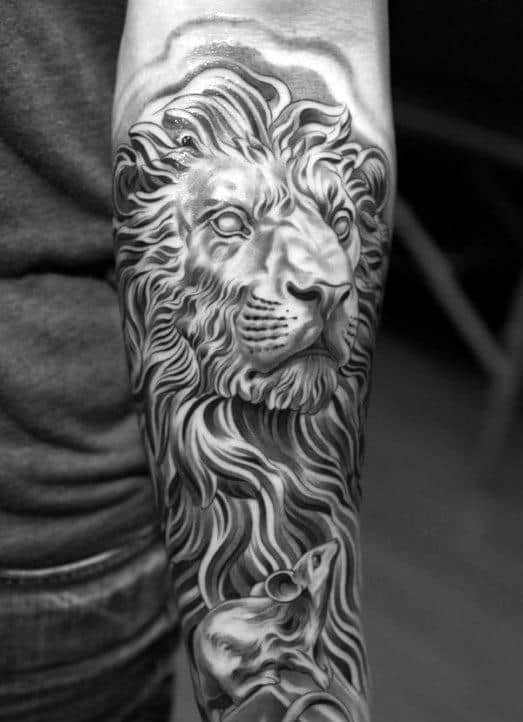Iron Lion Male Tattoo Half Sleeve