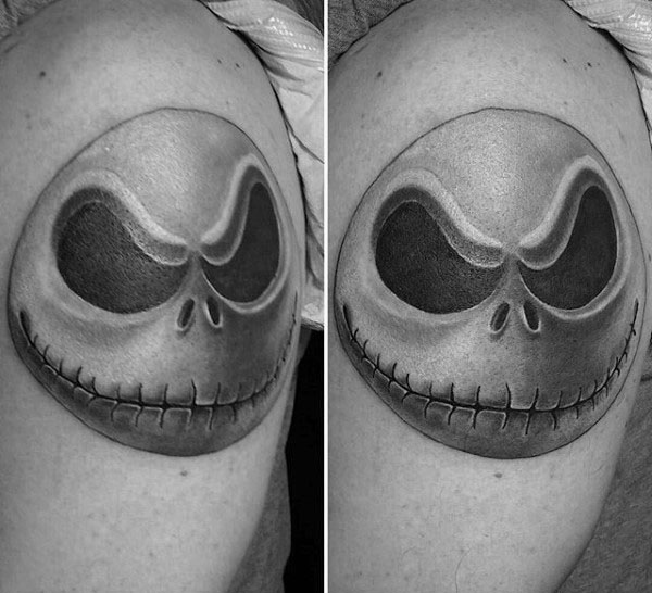 Jack Skellington Head Mens Night Before Christmas Upper Arm Tattoos