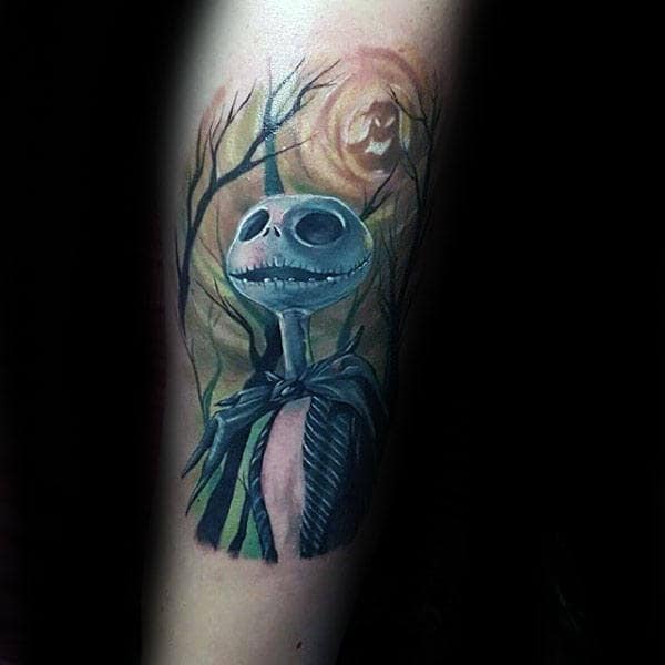 Jack Skellington In Woods Night Before Christmas Mens Arm Tattoo