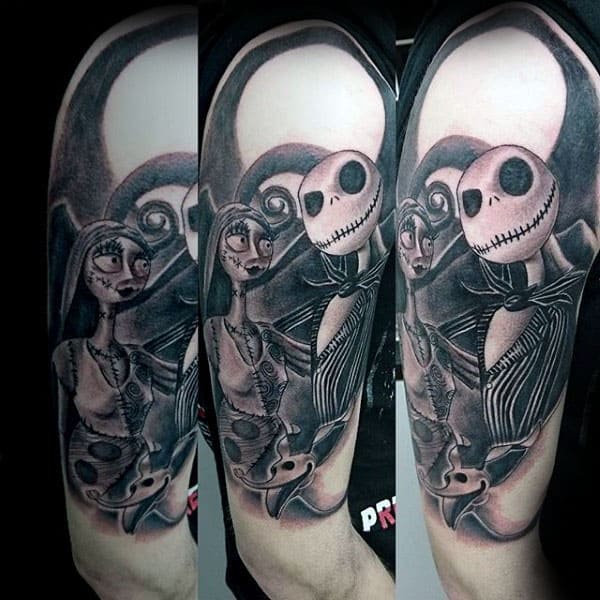 Jack Skellington With Sally Night Before Christmas Mens Half Sleeve Tattoo