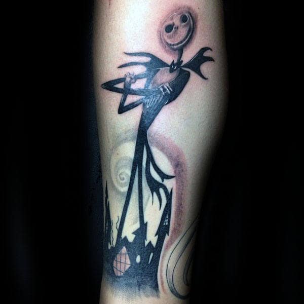 Jack Standing Above Town Night Before Christmas Mens Forearm Tattoos