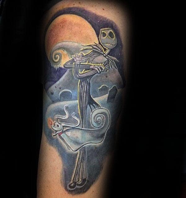 Jack With Zero Dog Ghost Night Before Christmas Arm Tattoo On Male