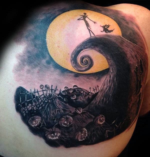 Jack With Zero Mens Night Before Christmas Back Tattoos