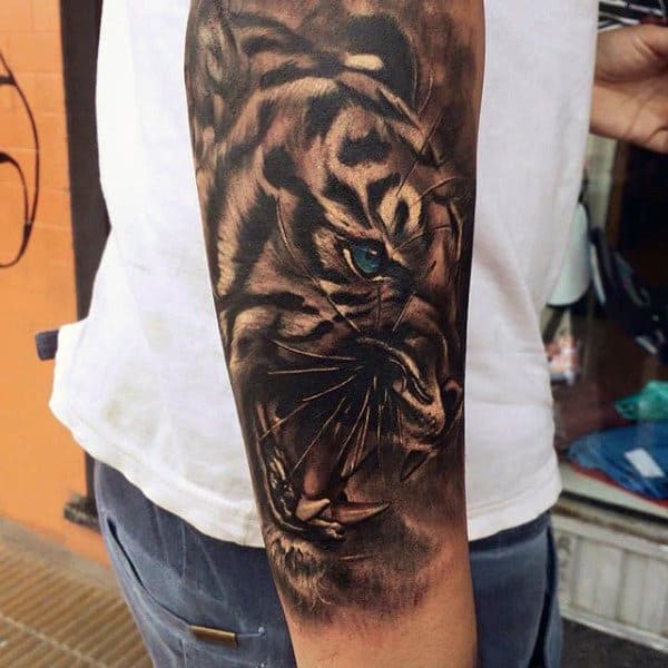 Jaguar Forearm Sleeve Mens Animal Tattoos