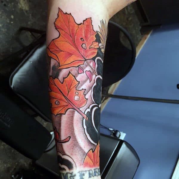 Japanese Clouds Fall Leaves Mens Forearm Sleeve