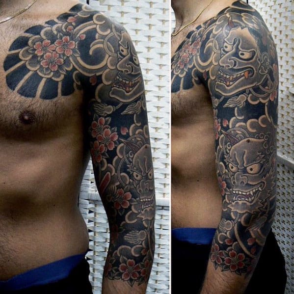 Japanese Demon Mask Male Half Sleeve Tattoos