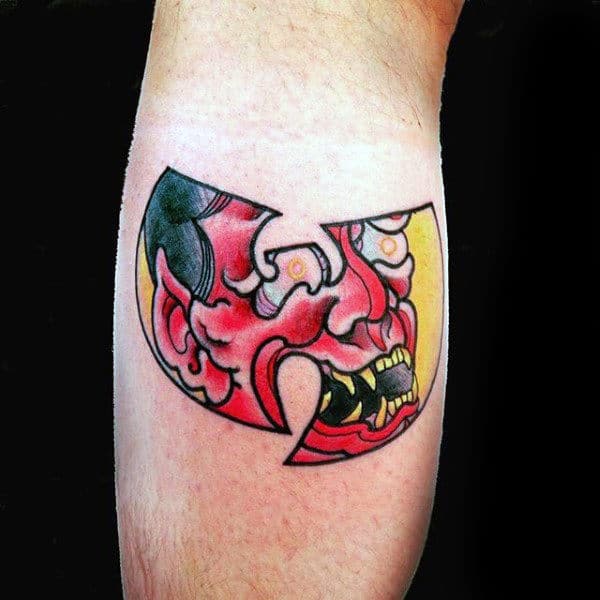 Japanese Demon Mask Wu Tang Mens Leg Tattoos