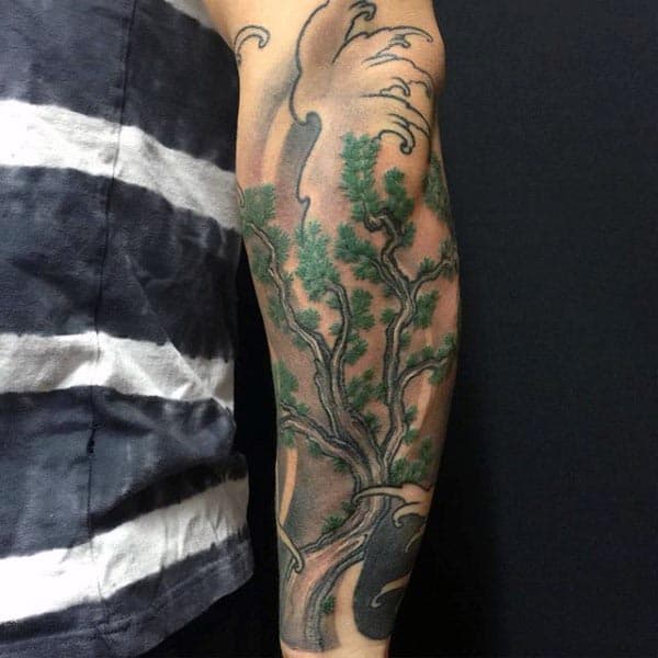 Japanese Forearm Sleeve Bonsai Tree Tattoos On Men