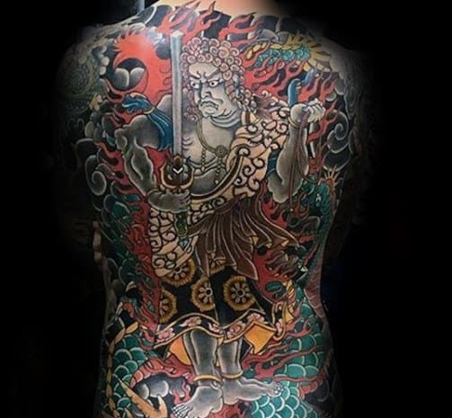 Japanese Full Back Fudo Myoo Tattoos For Gentlemen