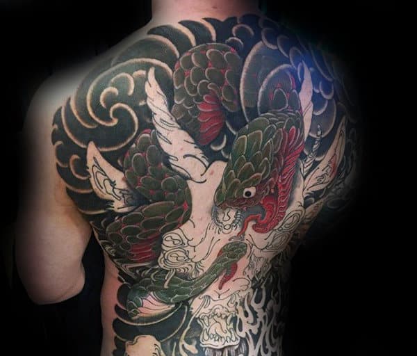 Japanese Goat With Snake Guys Capricorn Full Back Tattoos