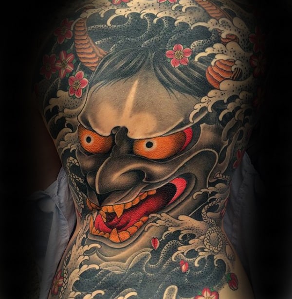 Japanese Hannya Mask Mens Full Back Tatotos