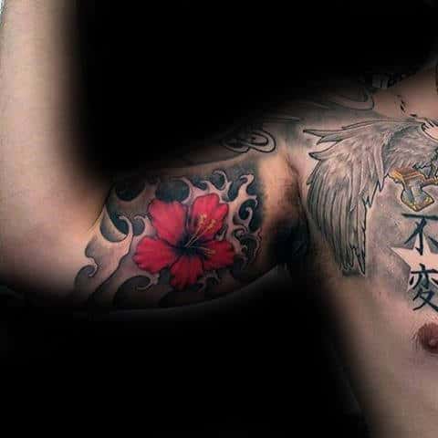 Japanese Hibiscus Flower Bicep Tattoos For Males