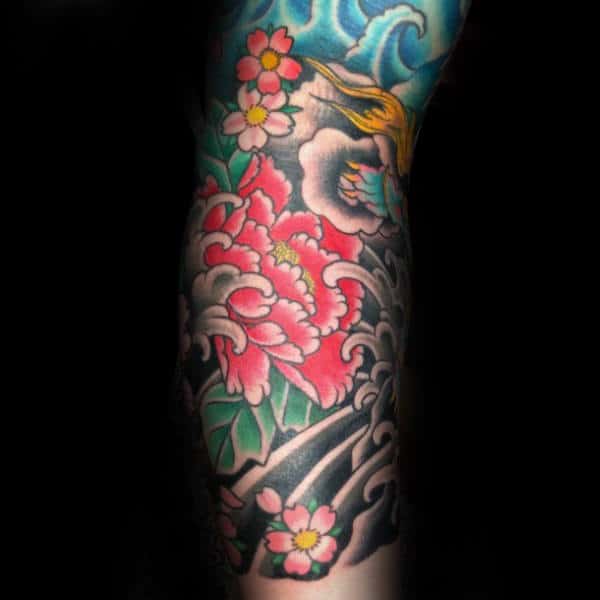 Japanese Inner Arm Sleeve Male Peony Flower Tattoos
