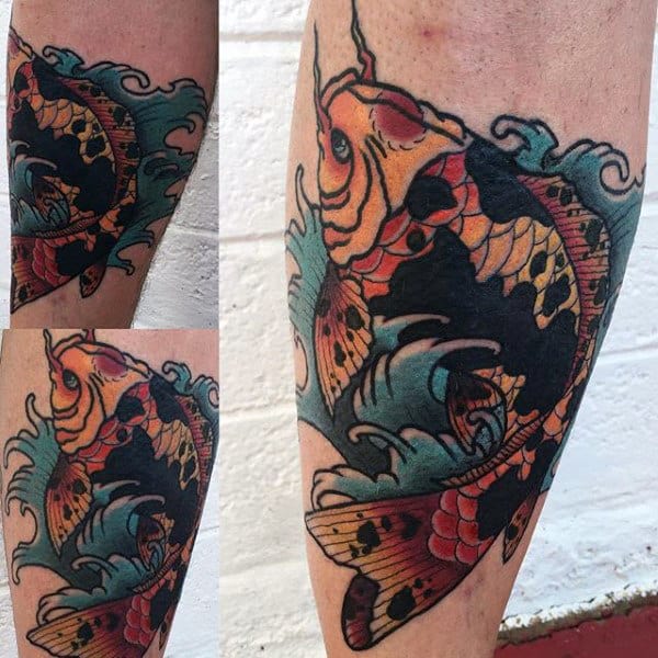 Japanese Koi Fish Guys Shin Tattoos