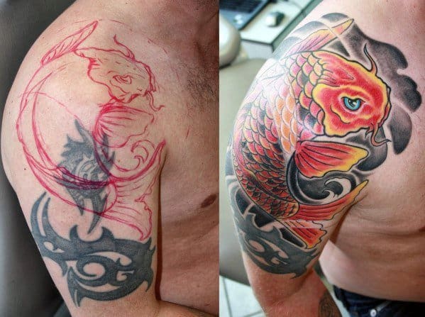 Japanese Koi Fish Tattoo Cover Up Sleeve For Guys