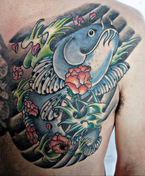 Japanese Male Catfish Upper Chest Tattoo Inspiration