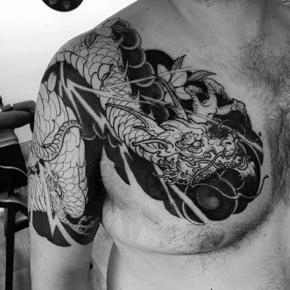 Japanese Male Shoulder Tattoo With Dragon Design