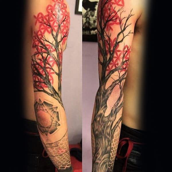 Japanese Maple Tree Sleeve Mens Tattoo Ideas