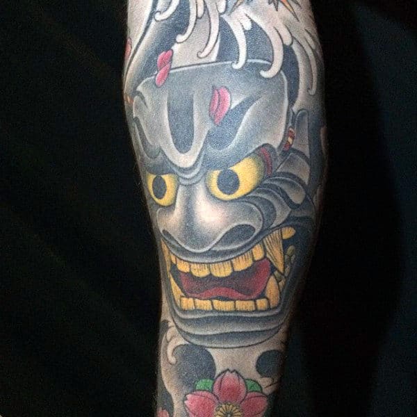 Japanese Mask Forearm Sleeve Tattoos For Guys