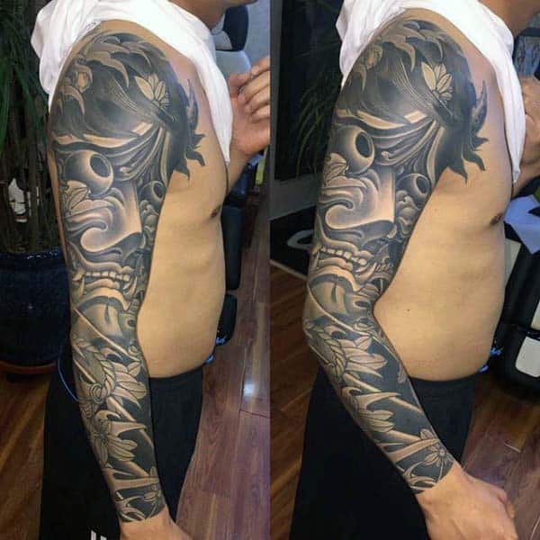 Japanese Mask Mens Nice Full Sleeve Tattoo