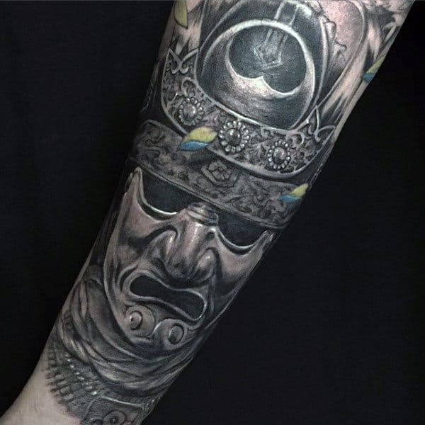 Japanese Mask With Kabuto Samurai Helmet Mens Forearm Sleeve