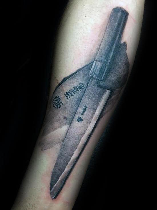 Japanese Mens Chef Knife Forearm Tattoo