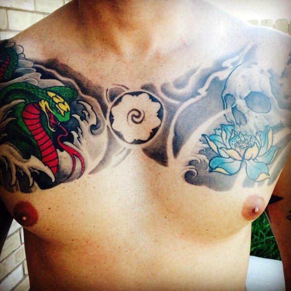 Japanese Mens Cobra Snake Chest Tattoo