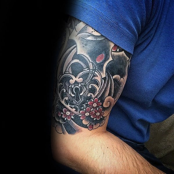 Japanese Mens Heart Lock Half Sleeve Tattoos