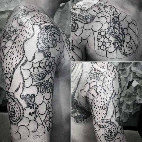Japanese Mens Honey Badger Half Sleeve Tattoo