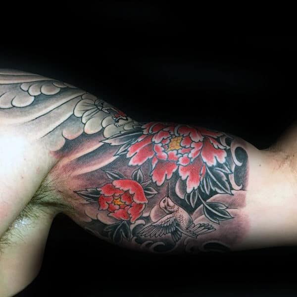 Japanese Mens Hummingbird Half Sleeve Tattoos