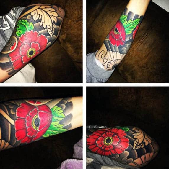Japanese Mens Poppy Flower Tattoo Design Sleeve