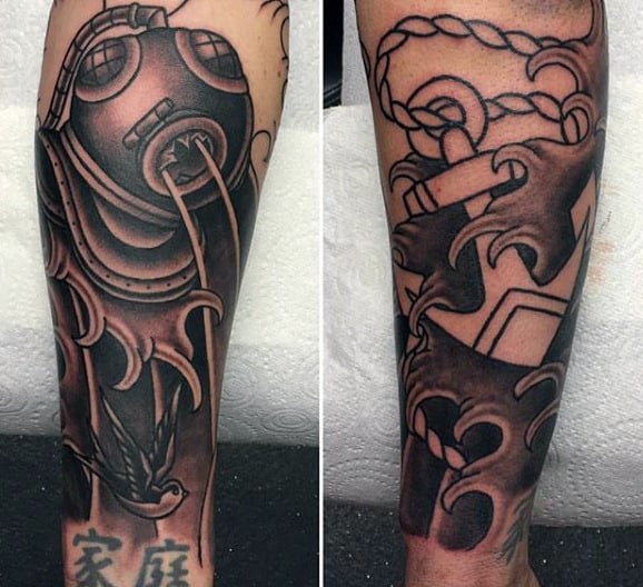 Japanese Nautical Diver And Anchor Mens Forearm Tattoo Sleeves