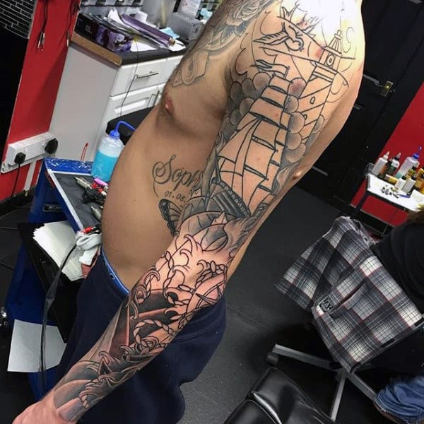 Japanese Nautical Themed Male Full Sleeve Tattoos