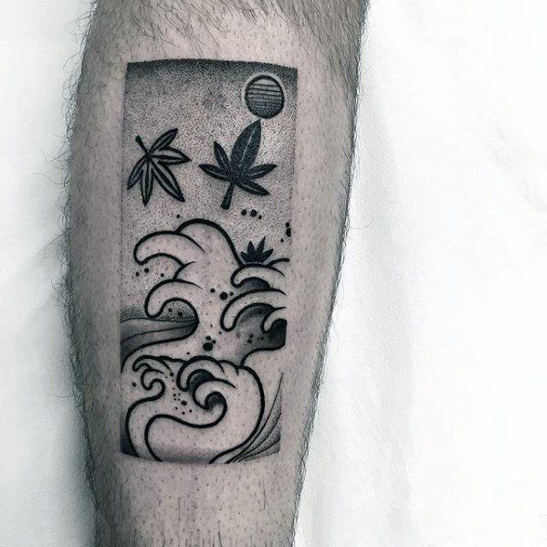 Japanese Ocean Wave Mens Simple Leg Tattoo
