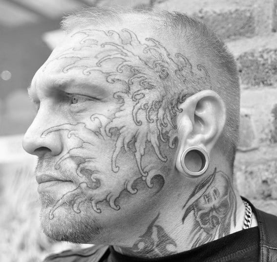 Japanese Ocean Waves Face Tattoos For Gentlemen