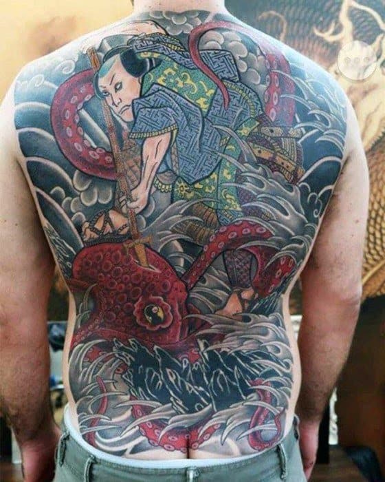Japanese Octopus Full Back Cover Up Tattoos For Males