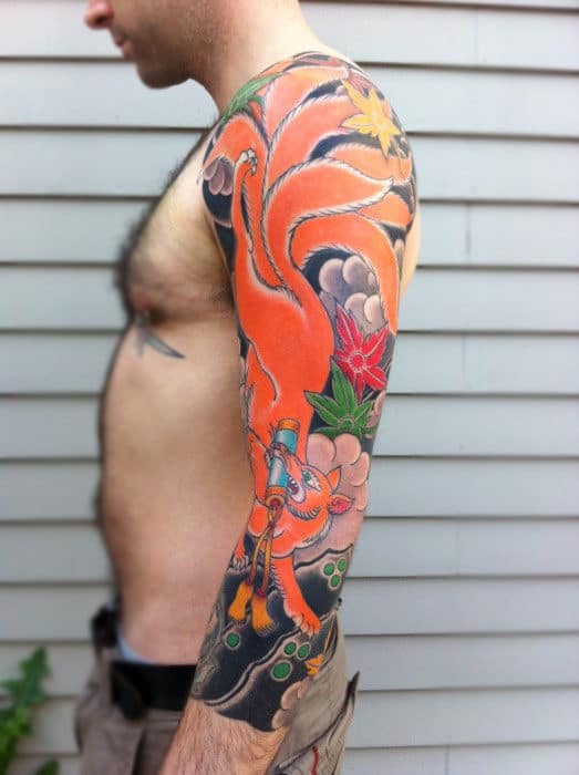 Japanese Orange Fox Tattoo Mens Full Sleeves