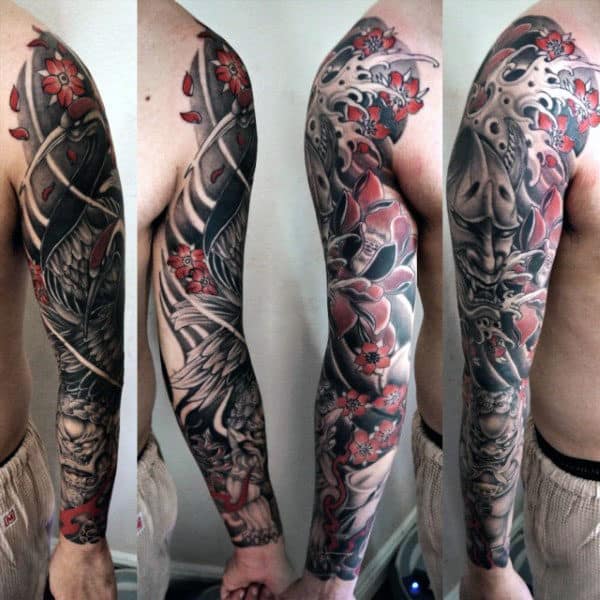 Japanese Protective Lion Mens Foo Dog Full Sleeve Tattoos